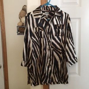 Chico’s Long Sleeve Blouse Size 1 BrownBlackCream